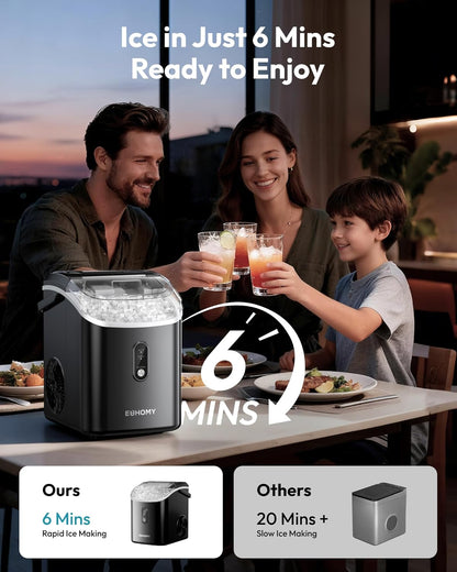 Nugget Ice Maker Countertop with Handle, Ready in 6 Mins, 38Lbs/Day, Removable Top Cover, Self-Cleaning, Portable Chewable Ice Maker with Basket, Scoop, for Home/Rv/Party/Camping (Black)